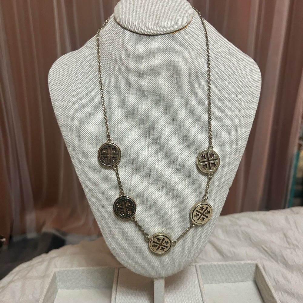 Tory Burch Gold and Silver Tone Medallion Necklace